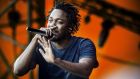 Kendrick Lamar performs at the Orange Stage, Roskilde Festival. He’ll be showing Longitude who is boss on Friday evening.  Photograph: Simon Laessoee/Scanpix Denmark/Reuters 