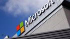 Microsoft surged 6.9 per cent to $56.75, providing the biggest boost to the three major indexes, after its results beat expectations thanks to strong growth in its cloud business. Photograph: Lucy Nicholson/Reuters