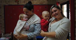 Geraldine Potts with daughter Erin (13 months), and Nicola Daly with daughter Ariana (12 months).