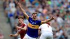 Conor Sweeney scores  Tipperary’s third goal in the  All-Ireland SFC quarter-final win over Galway at Croke Park. Photograph: Donall Farmer/Inpho