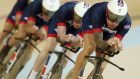 Bradley Wiggins trains with his team-mates at the Rio Olympic Velodrome, where he will hope to win an eighth Olympic medal. Photograph: Bryn Lennon/Getty Images