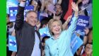 US Democratic vice presidential candidate senator Tim Kaine with US Democratic presidential candidate  Hillary Clinton. Photograph:  Gustavo Caballero/Getty Images