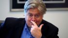 Donald Trump’s new campaign chief Steve Bannon during a roundtable discussion on security at Trump Tower in Manhattan on Wednesday. Under Bannon, the  Breitbart news site has espoused the anti-establishment stance that propelled Trump to victory in the Republican primary race. Photograph: Carlo Allegri/Reuters