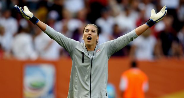 USA goalkeeper Hope Solo:  one of a quintet of high-profile stars who have filed a discrimination case against the USSF. Photograph:  Scott Heavey/Getty Images