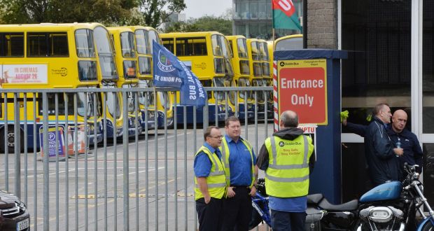 Dublin Bus workers commenced the first of their 48-hour stoppages in Dublin on Thursday. Photograph: Alan Betson/The Irish Times