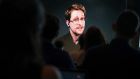 A file image from earlier this year of Edward Snowden speaking  via remote at a research conference at the MIT Media Lab in the US.  Photograph: The New York Times 
