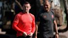 Manchester United coach Silvino Louro with Wayne Rooney during training ahead of their Europa League clash with Feyenoord. Photo: Ed Sykes/Reuters
