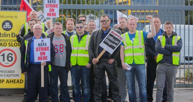  Dublin Bus drivers and staff striking outside the Harristown Bus Depot, Dublin.  Photo: Gareth Chaney Collins