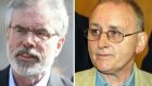 Sinn Féin leader Gerry Adams (left) has ‘totally and specifically’ rejected allegations that he directly ordered the killing of IRA informer Denis Donaldson in 2006, on foot of a demand by leading republican Thomas ‘Slab’ Murphy. Photographs: PA 