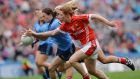 Dublin’s Sinead Aherne and Cork’s Rena Buckley battle for possession in last year’s All-Ireland final. Photograph: Alan Betson