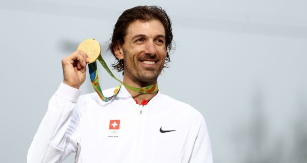 Swiss Olympic cycling champion Fabian Cancellara after receiving his medal in Rio. Photograph: Getty Images