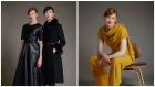 Willa leather dress with pocket, €1,515. Justine wool coat with fur trim and leather belt, €1,495; Lorna stretch leather trousers, €765. Right, Amedo crepe blouse with scarf effect in mustard, €455. Bohan crepe trousers with pocket in mustard, €465. Photographs: Miki Barlok