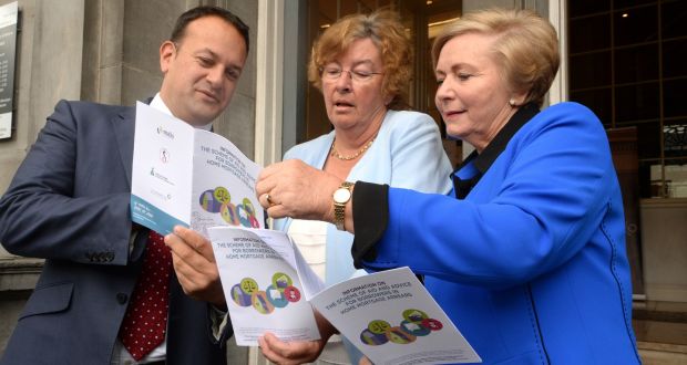  The Tánaiste and Minister for Justice Frances Fitzgerald and Minister for Social Protection Leo Varadkar with moderator Ita Mangan at the nationwid launch of the Abhaile advice service for distressed mortgage holders. Photograph: Cyril Byrne/The Irish Times 