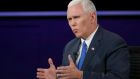 Republican US vice presidential nominee Governor Mike Pence speaks during the TV debate on Tuesday. Photograph: Kevin Lamarque/Reuters
