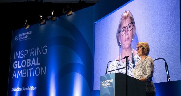 Enterprise Ireland chief executive Julie Sinnamon. Enterprise Ireland CEO Julie Sinnamon speaking at International Markets Week 2016 in Dublin’s RDS where Taoiseach Enda Kenny officially launched Enterprise Ireland’s Global Ambition campaign. Photograph: Colm Mahady/Fennells 