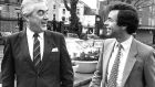 A 1985 file photograph of former Fine Gael minister and Lord Mayor of Dublin Fergus O’Brien (left), who has died aged 86, with former minister Alan Shatter. Photograph: Pat Langan/The Irish Times.