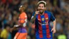 Lionel Messi scored a hat-trick as Barcleona punished Manchester City’s errors at the Nou Camp. Photograph: Afp