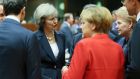 British prime minister Theresa May (left) at the European Summit in Brussels: she believes the 27 remaining EU states have as much to lose as the UK from its exit. Photograph: Olivier Hoslet/EPA
