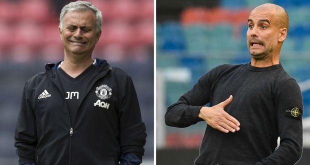 Jose Mourinho and Pep Guardiola: the United manager appears to have lost some of his love for football while the City coach is getting dourer by the day. Photograph: Getty Images