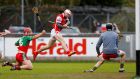 Con O’Callaghan scores one of his four  goals despite the tackle of Jim Fitzpatrick of Borris-Kilcotton during the AIB Leinster Senior Club Hurling Championship quarter-final at Parnell Park. Photograph:  Colm O’Neill/Inpho