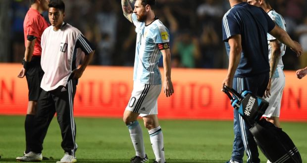 Argentina’s Lionel Messi leaves the pitch after their 3-0 win over Colombia. Messi led a media boycott after claims that Ezequiel Lavezzi smoked marijuana after training. Photo: Getty Images