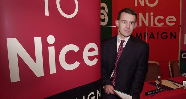 Justin Barrett, of the No to Nice Campaign at Buswells Hotel, Dublin, in August 2002, before the second referendum on the treaty. File photograph: Brenda Fitzsimons 