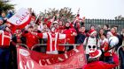 Cuala fans get behind their team at Netwatch Cullen Park. Photograph: Tommy Dickson/Inpho