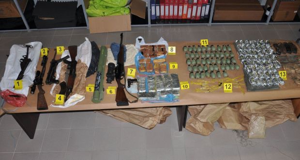 Weapons, explosives and ammunition seized during an police action near the northwestern Serbian town of Apatin. Photograph: /AFP/Getty Images