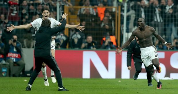 Besiktas’ Vincent Aboubakar celebrates after scoring a late equaliser in his side’s 3-3 draw with Benfica in Istanbul. Photo: Sedat Suna/EPA
