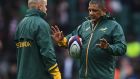 South Africa head coach Allister Coetzee (right). Photograph: Getty Images.