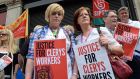 Former Clerys workers stage protest  outside the store in O’Connell Street, Dublin. File photograph: Eric Luke/The Irish Times