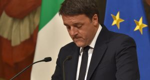 Italy’s prime minister Matteo Renzi announces his resignation during a press conference at the Palazzo Chigi after the results of the vote for a referendum on constitutional reforms, on December 4th, 2016, in Rome. Photograph: Andreas solaro/AFP/Getty Images