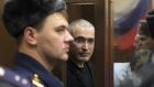 Mikhail Khodorkovsky in a Moscow court in 2010. The oligarch was imprisoned subsequently and his funds frozen. Photograph: EPA