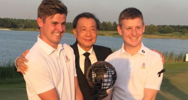 Portmarnock Golf Club’s Geoff Lenehan and Jack Pierse with Ayodhya Links Founder and Chairman, Pitak Intrawityanunt after winning the World Club Championship in Thailand. Photo: @WCCGolf