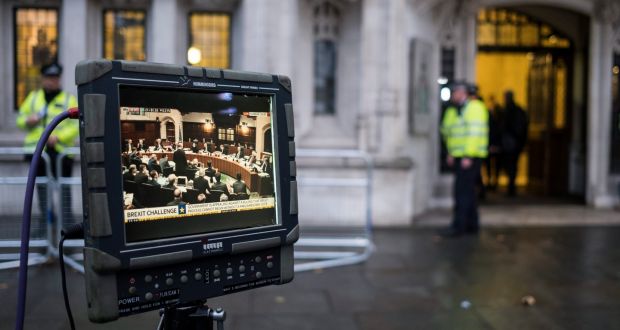A video feed from inside the supreme court in London. The court is to decide whether Theresa May’s government can trigger article 50 and start the Brexit process without a parliamentary vote. Photograph: Will Oliver/EPA