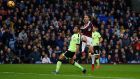 Jeff Hendrick fires home Burnley’s opening goal in the Premier League game against Bournemouth at Turf Moor. Photograph:   Phil Noble/Reuters/Livepic 