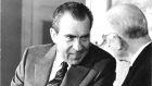  #presidentgubu:  Richard Nixon eyes up  Éamon de Valera at Áras an Uachtaráin in 1970. Photograph: Gordon Standing