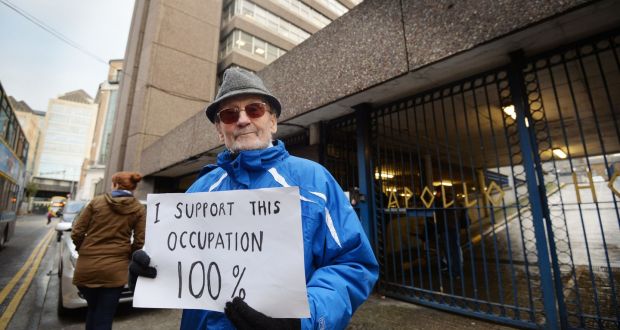 Solicitors for the receivers to Apollo House wrote to the protestors, saying that while they “sympathetic to the plight of those that are homeless” they “cannot allow the property to unlawfully occupied by trespassers”. Photograph: Alan Betson