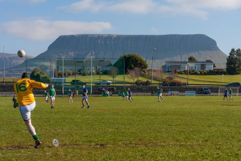Gaelic Fields is a 7 year photography journey throughout the 32 counties of Ireland capturing the action of grassroots Gaelic games in their unique and amazing surroundings. Sligo Senior Football League, Grange, Co Sligo. All photographs: Paul Carroll