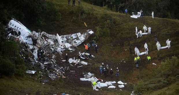 Rescuers in the mountains of Cerro Gordo in Colombia on November 29th searching the wreckage of the LaMia airlines aircraft. Photograph: Raul Arboleda/AFP via Getty 