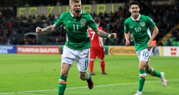Republic of Ireland’s James McClean. International soccer was the most popular type of sport with Irish viewers last year, according to the Nielsen/TAM Ireland list of the top 20 most-watched programmes in  2016. Photograph: Photograph: Adam Davy/PA Wire