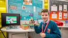 Liam O’Meara (13) from Castletroy College Limerick with his traffic sensor exhibit   at  BT Young Scientist & Technology exhibition. Photograph: Brenda Fitzsimons 
