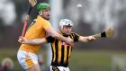  Kilkenny’s Jonjo Farrell with Mathew Donnelly of Antrim. Photograph: Tommy Grealy/Inpho