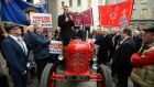 IFA members protest in Dublin to call for an urgent aid package for grain farmers affected by dire weather conditions. Photograph: Dara Mac Dónaill/The Irish Times