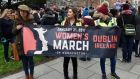 Protesters gathered at the Garden of Remembrance to take part in the Women’s March  in Dublin. Photograph: Clodagh Kilcoyne