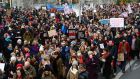 Crowds in Dublin marching in support of the international Women’s March on Washington. Photograph: Dara Mac Dónaill 