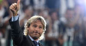 Juventus vice president and former player Pavel Nedved has given the thumbs up to the club’s new logo. Photograph: Valerio Pennicino/Getty Images