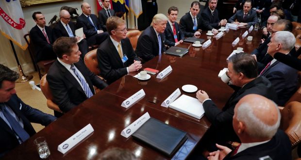 US president Donald Trump hosts a  breakfast meeting with business leaders in the Roosevelt Room of the White House in Washington on  Monday. Photograph: Pablo Martinez Monsivais/AP