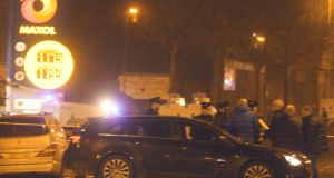 The scene on Sunday night of a shooting at a  petrol station on the Crumlin Road in north Belfast. Photograph: PA