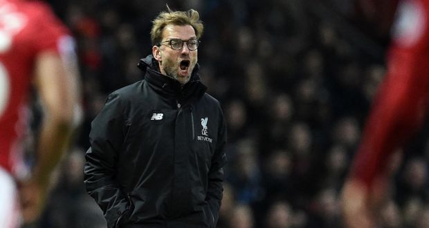 Jürgen Klopp accepts there is no point in talking of fighting for the title while it is still Chelsea’s to lose. Photograph: Oli Scarff/AFP/Getty Images